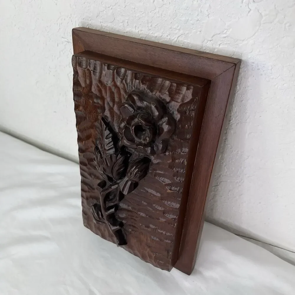Vintage Hand Carved Rose sculpture 3D home decor, hanging wall decor, solid wood